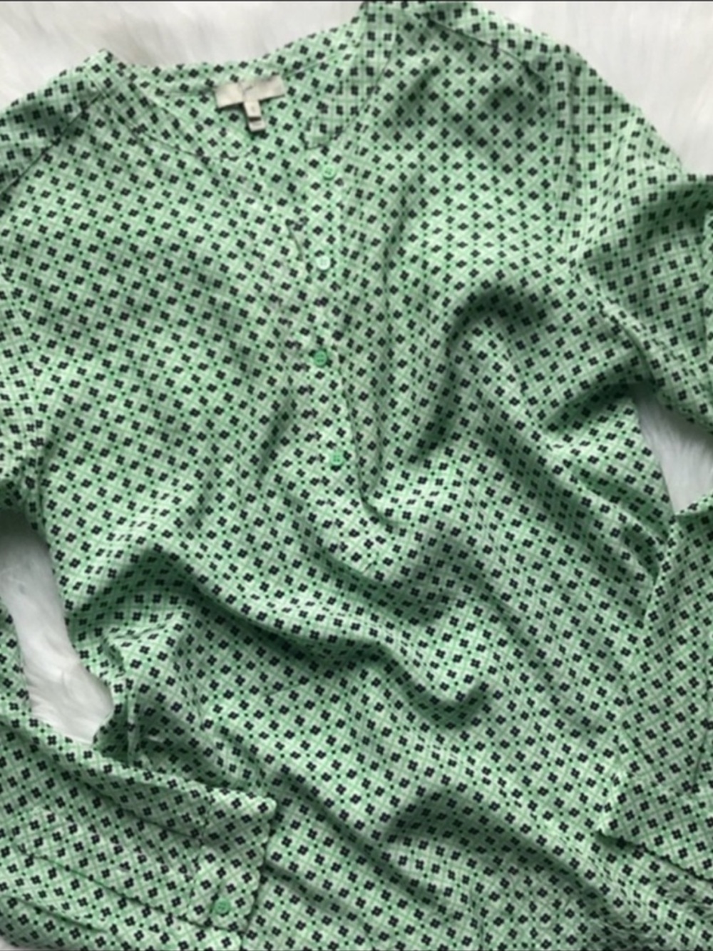 Joie Mini Geometric Print Silk Blouse - Picture 4 of 7
